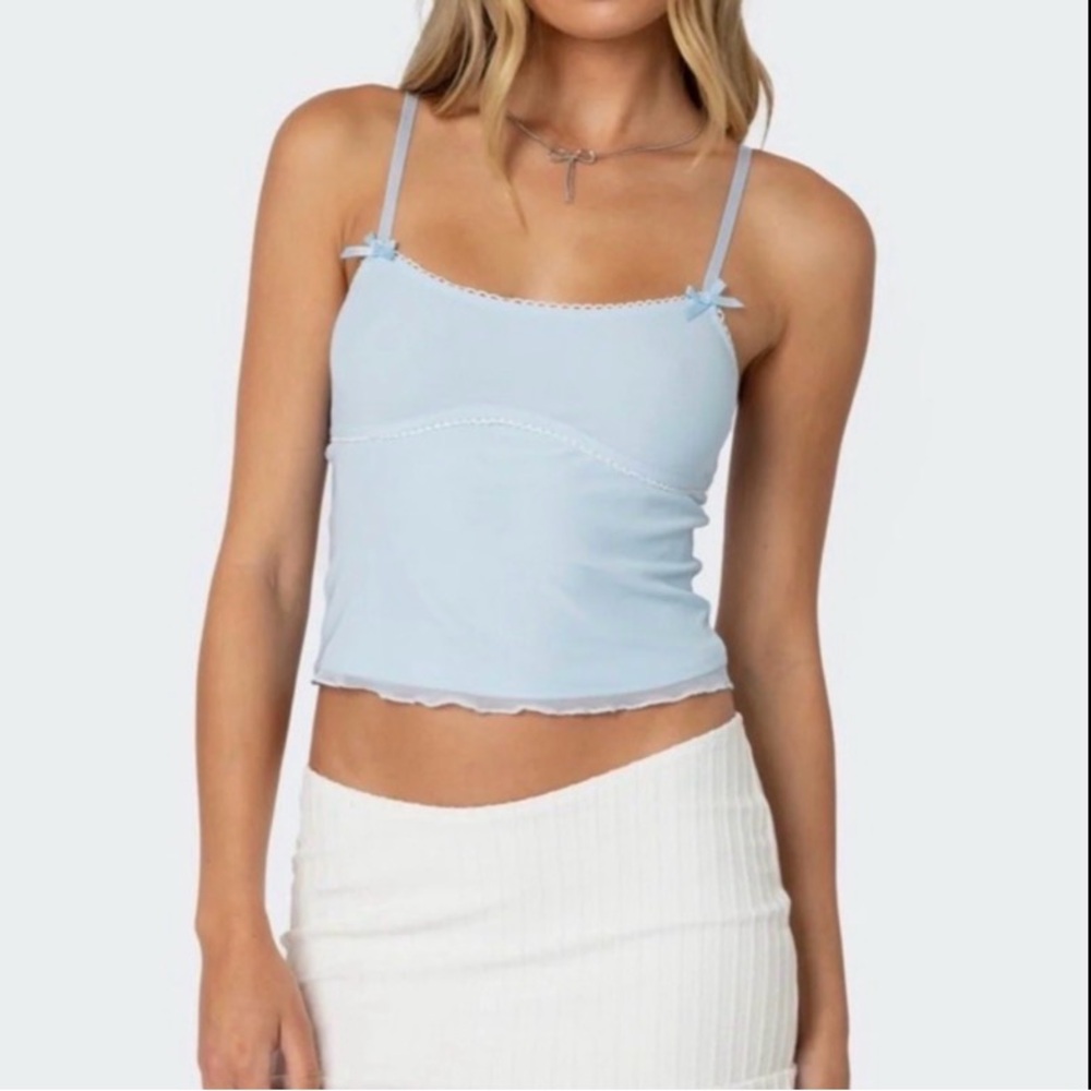 BRAND NEW Edikted Light Blue Satin-Trim Tank Top NWT